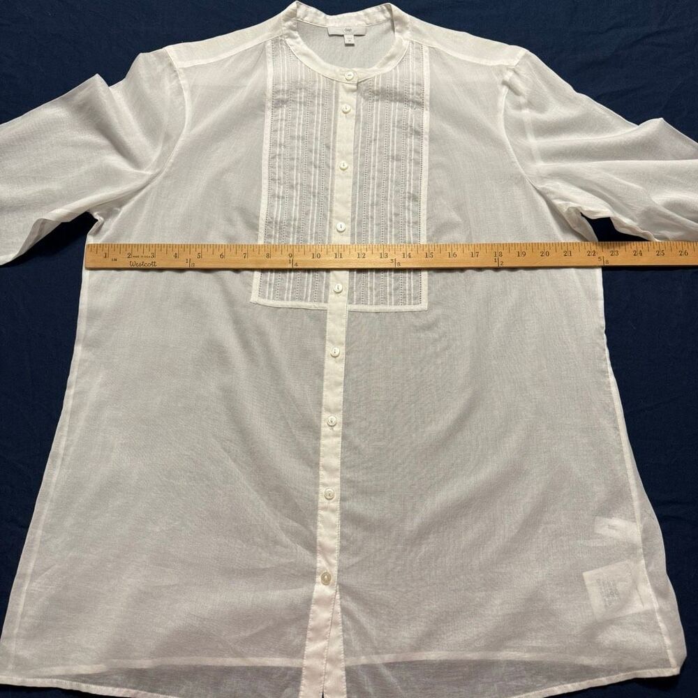 Gap Cotton Voile Pintuck Blouse | White Classic Button Front Shirt | XL - Picture 6 of 14